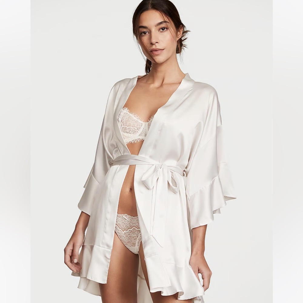 VS flounce satin robe - pink